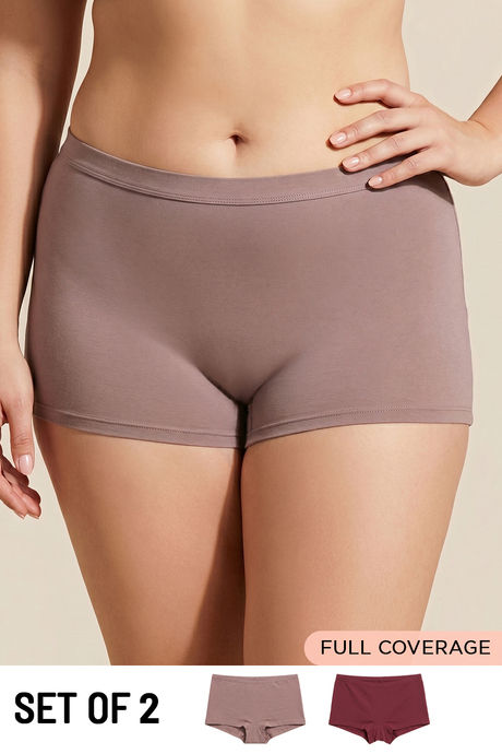 Buy Zivame Medium Rise Full Coverage Boyshort (Pack of 2) - Multicolor